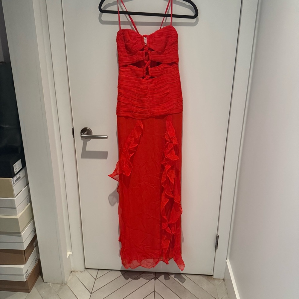 Shona Joy Maya Ruched Lace up Maxi in Hibiscus